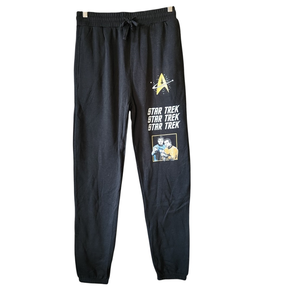 Star Trek Men's Small Black Sweatpants Jogger Fleece Pull on Drawstring NWOT